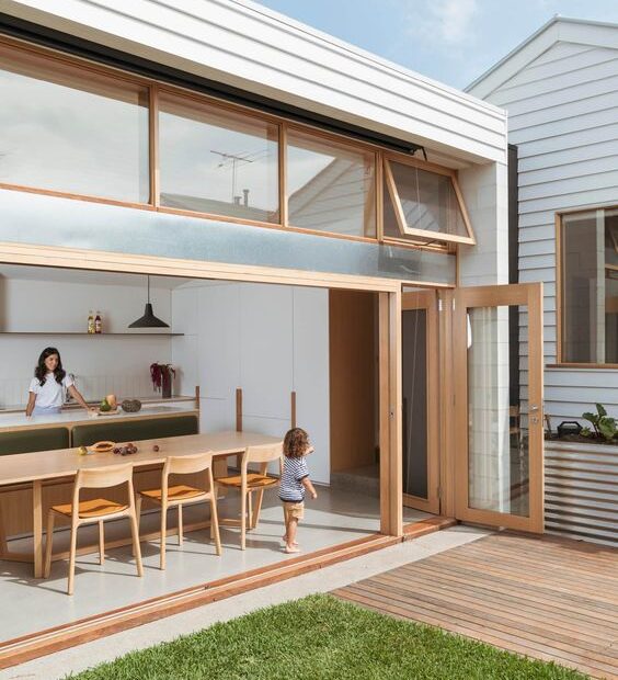cozinha integrada com jardim madeira